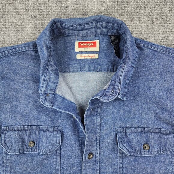 Wrangler Shirt Mens Large Blue Denim Long Sleeve Button Up Western Ranch Work - Picture 11 of 16